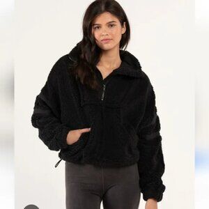 Free People Movement Nantucket Black Sherpa Pullover Half Zip Teddy Jacket Sz L
